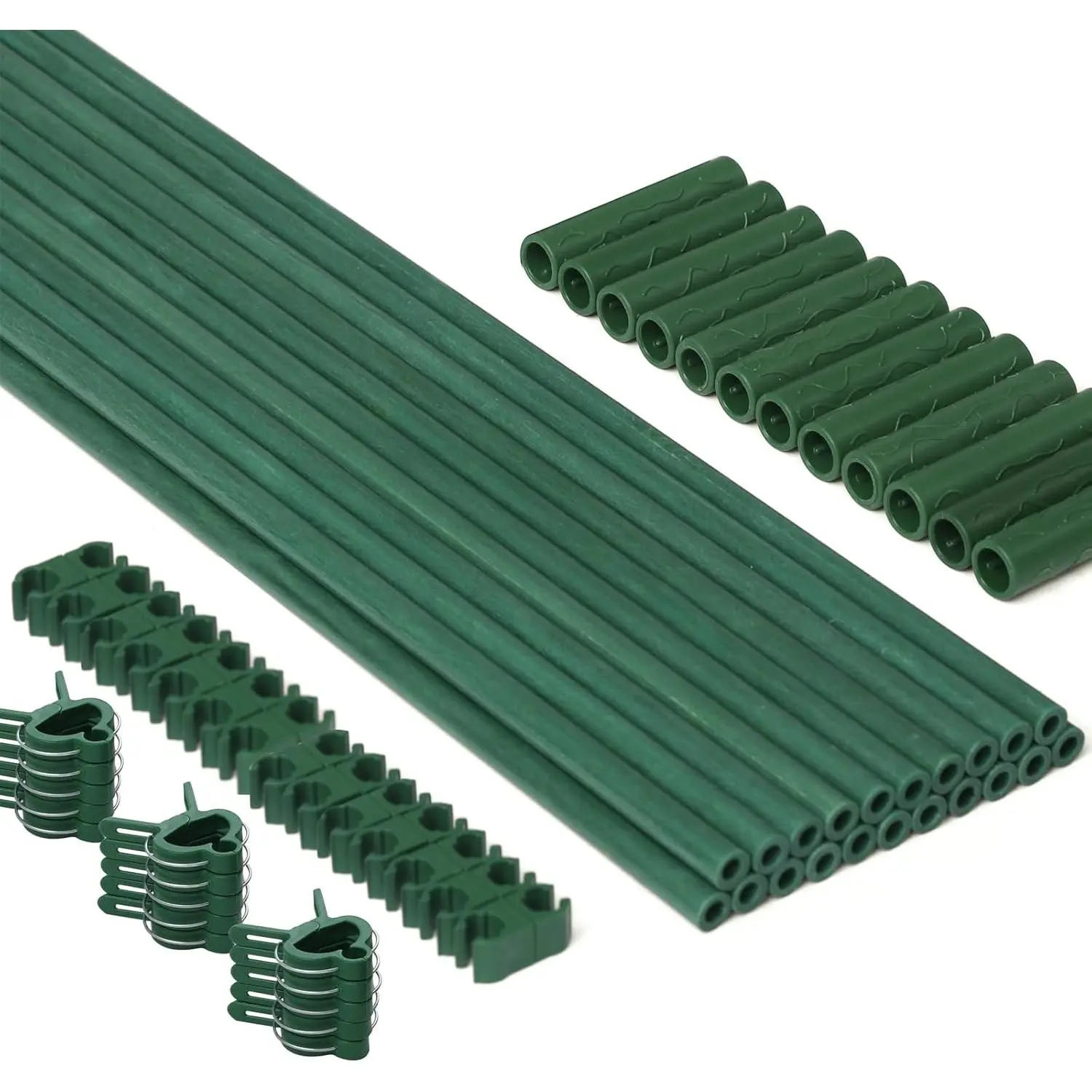 62pcs Garden Stakes Kit: Includes 20 Sets of Fiberglass Plant Sticks Supports & Accessories for DIY 4ft, 5ft, 6ft, 7ft Stakes for Tomato, Vegetables, Indoor & Outdoor Gardening Supplies