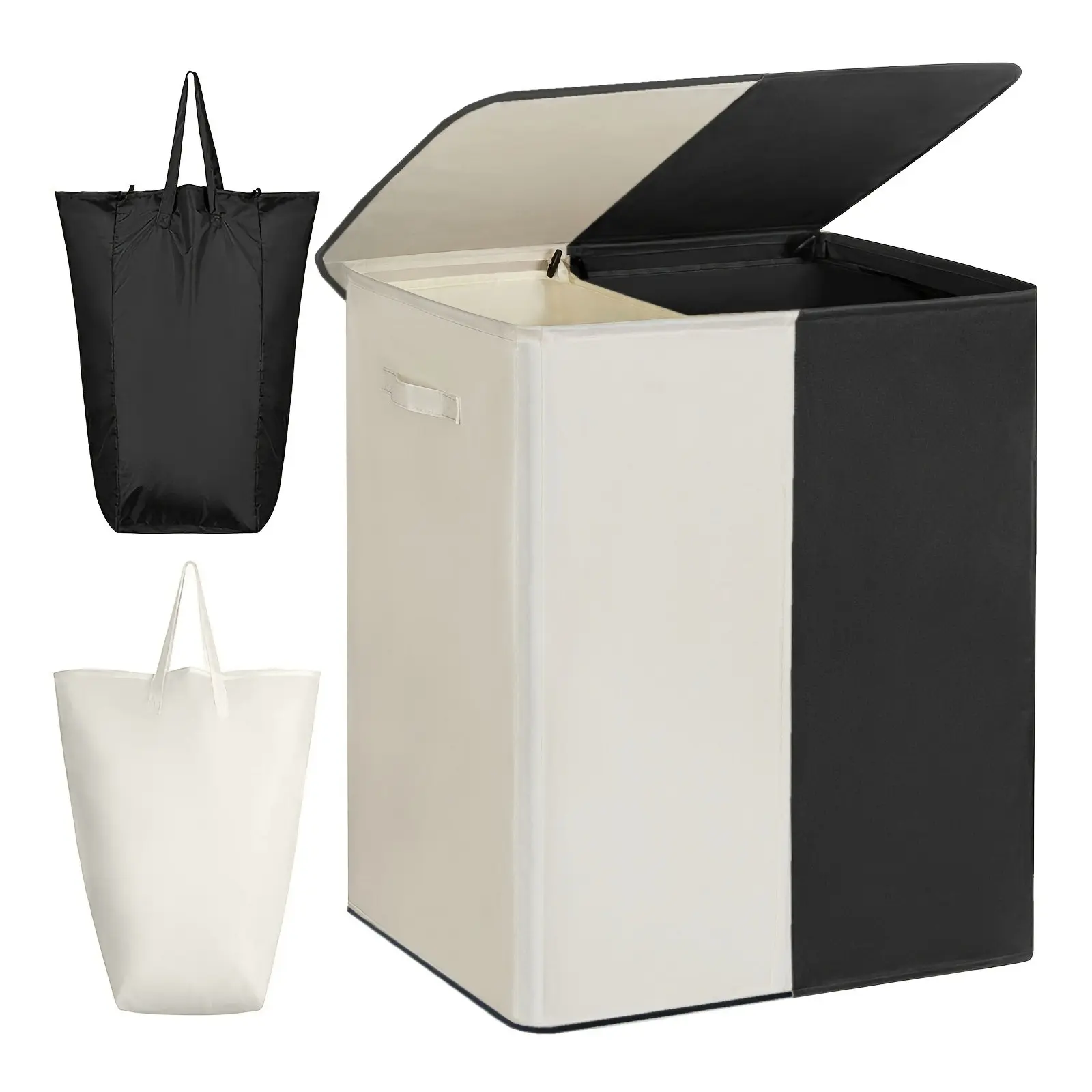 Extra Large Capacity 154L Dual Compartment Laundry Basket, with Lid and Handle, Foldable Design, Ideal for Bedroom, Bathroom, Dormitory, Laundry Hamper, Laundry Bin