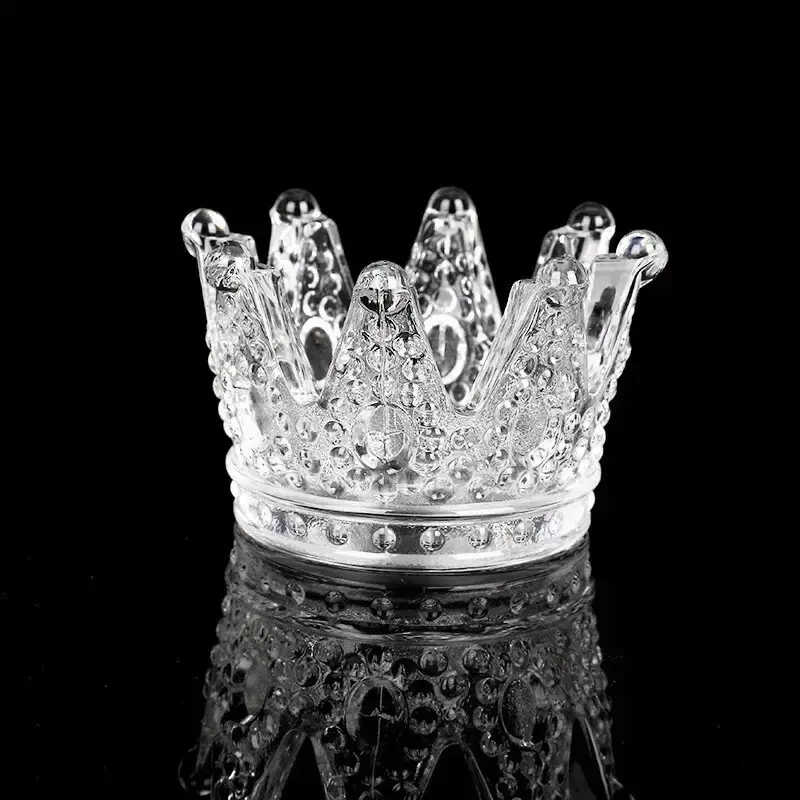 Vintage European Glass Crown Egg Holder Candlestick Decorative Item, Desktop Ornament, Crystal Ashtray, Storage Accessory