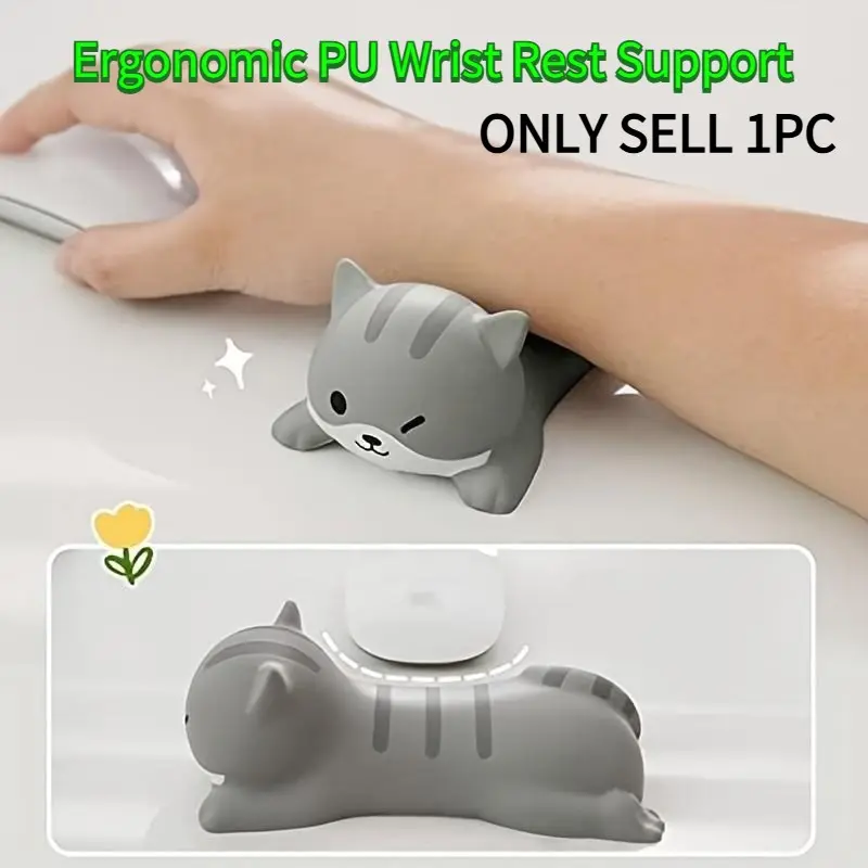1Pc Ergonomic PU Wrist Rest Support, Cute Minimalist Style, Slow Lift Cushion Relieves Wrist Pressure, Soft Wear-resistant Non-slip Surface, Office Desktop Accessory For Computer Work & Study
