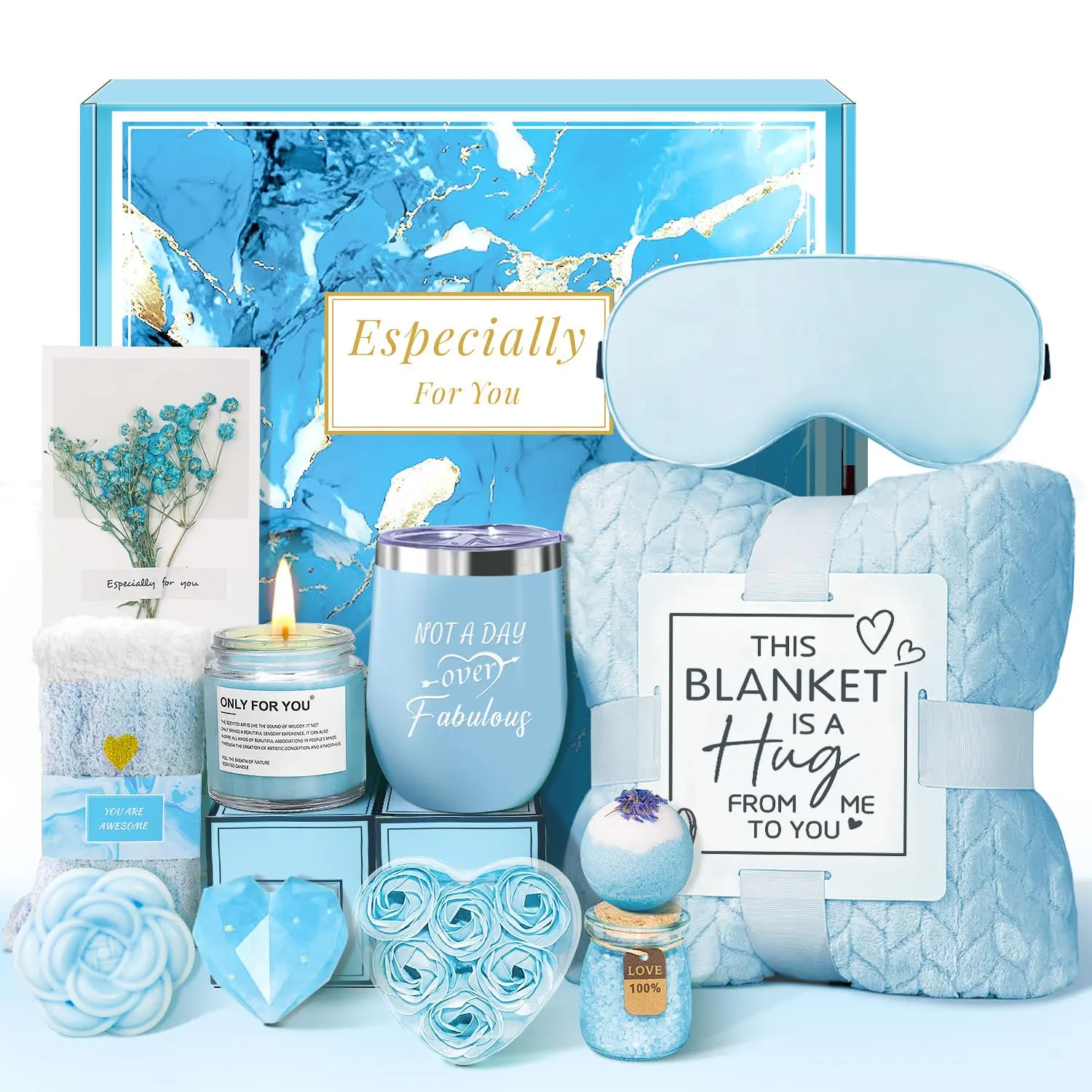 Birthday Gifts Basket for Women, Get Well Gifts,  Care Package with Flannel Blanket, Tumbler - Valentine's, Mother's Day, Christmas Gifts for Women, Mom, Wife, Girlfriend, , Sister