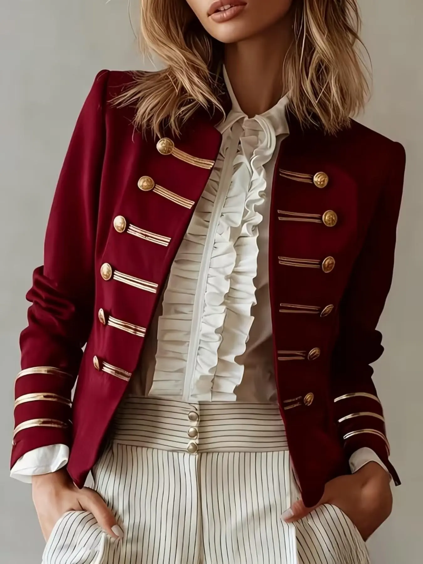 Women's Vintage British Style Jacket, Button Waistcoat, Short Suit Top, High-Quality Outerwear for Fall Season