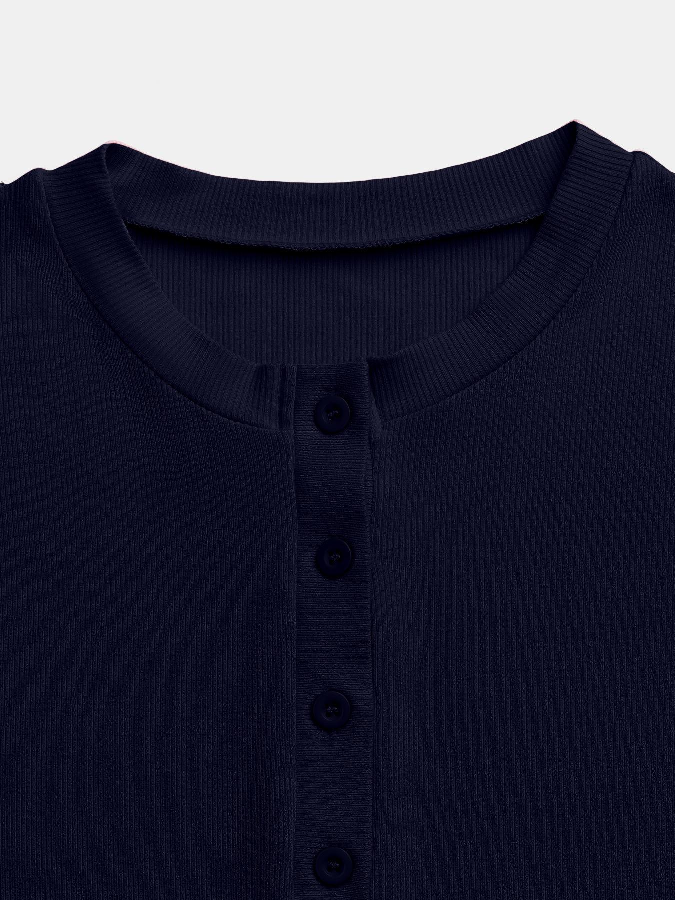 Women's Solid Color Button Fitted Basic Tee, Casual Short Sleeve Round Neck T-shirt for Daily Wear, Ladies Clothes for All Seasons