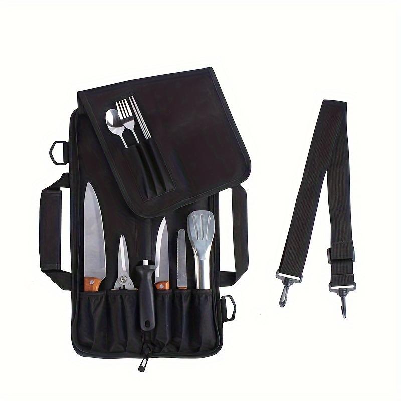 [Rollup Design] Durable Oxford Cloth Chef's Knife Roll-Up Storage Bag with Adjustable Strap - Machine Washable, Zippered Organizer for Kitchen Knives & Outdoor Grilling Tools, Ideal for Daily Commute & BBQ Prep, Chef Knife Bag