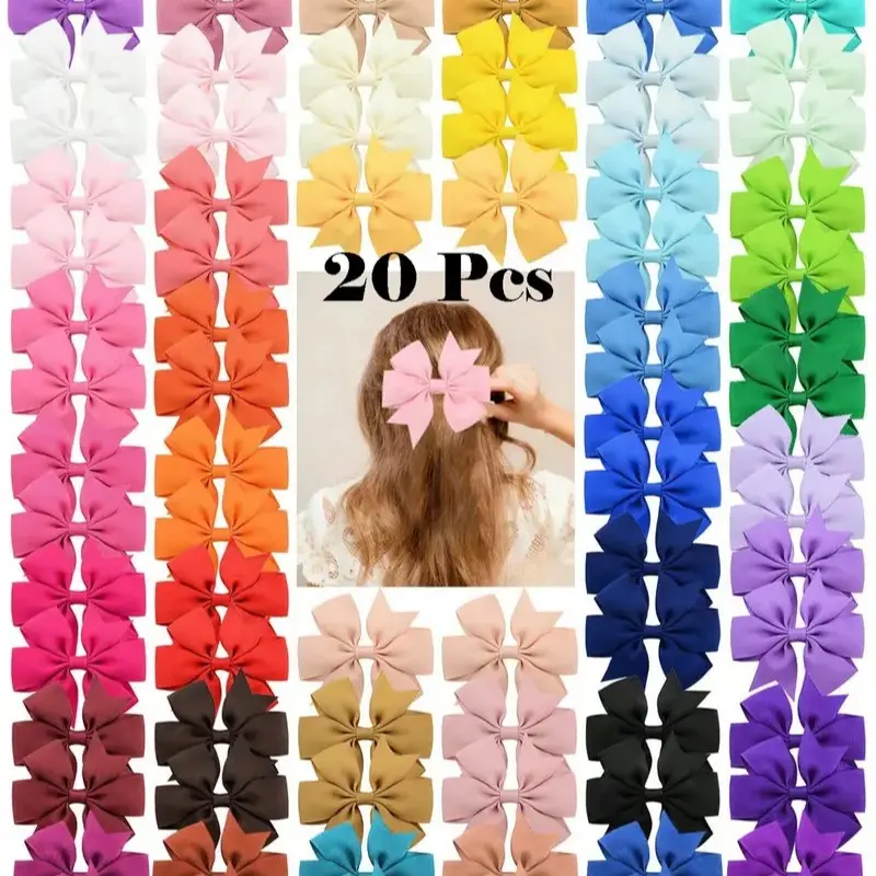 20 Pcs Random Color French Vintage Large Bow Hair Clips, Elegant Metallic Hair Bows Girls Fashion Hair Accessories Value Pack, Hair Clip Set, For Birthday Parties, Fancy Dress, And Daily Use Claw Clips Hair Claws Hair Barrettes