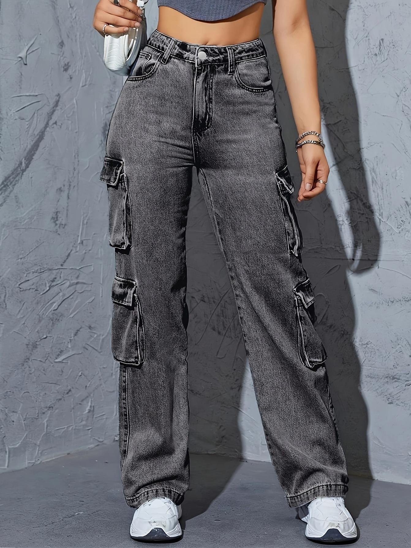 NewWomen High Waist wide leg Denim Jeans, Boyfriend Wide Leg Cargo pants, Casual Denim Baggy Pants with Pockets, Women'S Denim Jeans & Clothing Womenswear Bottom Trouser Streetwear Comfort Dark Gray Gamis