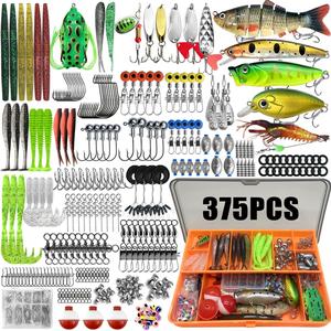 artificial fishing lure kit, 85/117/157/198/357pcs fishing lure set, fishing accessories including spoon lures, soft plastic worms, crankbait jigs, fishing hooks, fishing gear set