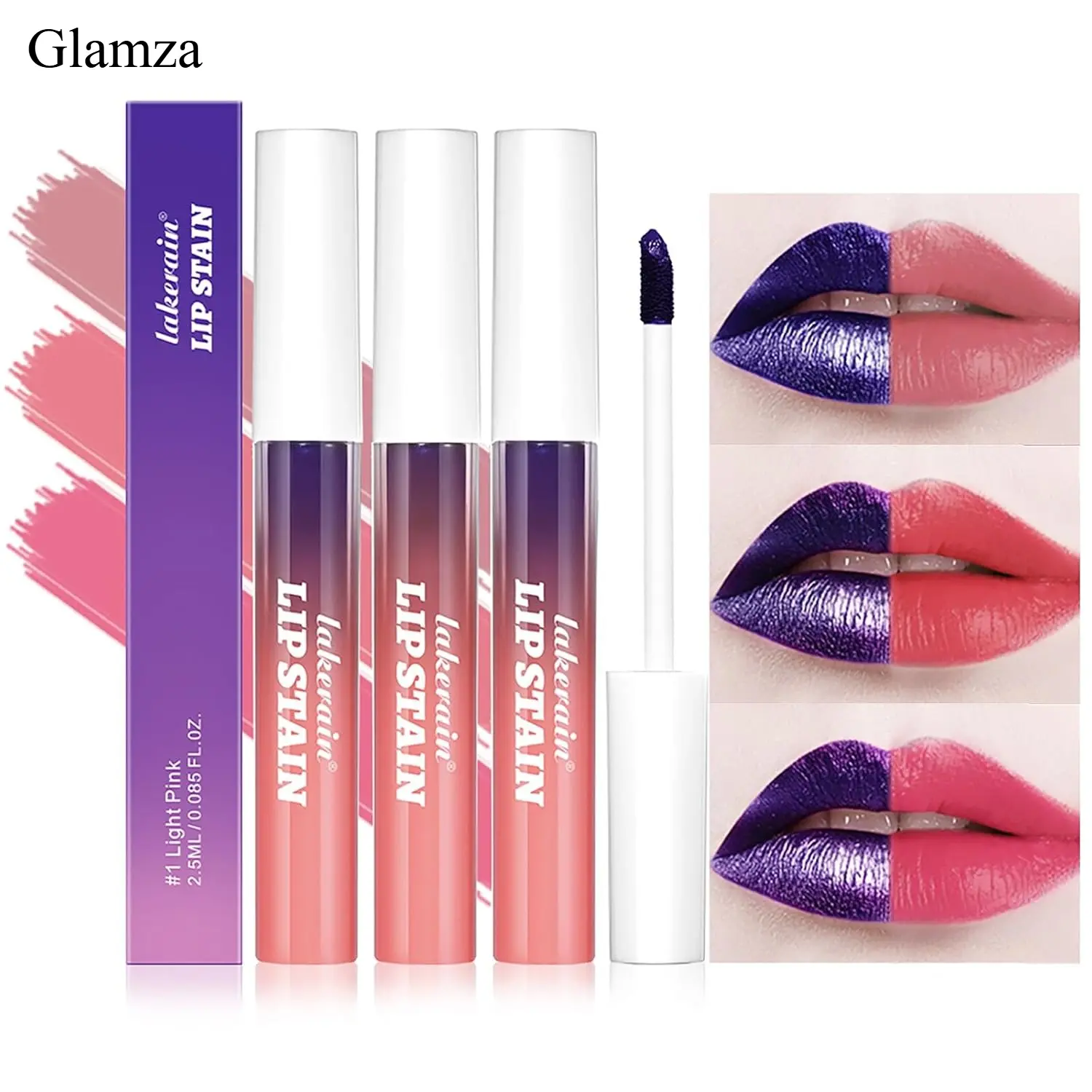 Glamza 3Pcs Peel-Off Lip Tint Set - Tattoo Lip Stain Kit in 3 Vibrant Colors, Long-Lasting Matte Finish, Moisturizing Peel-Off Lip Mask, Waterproof & Smudge-Proof, 24H Color Hold (3PCS, 3)