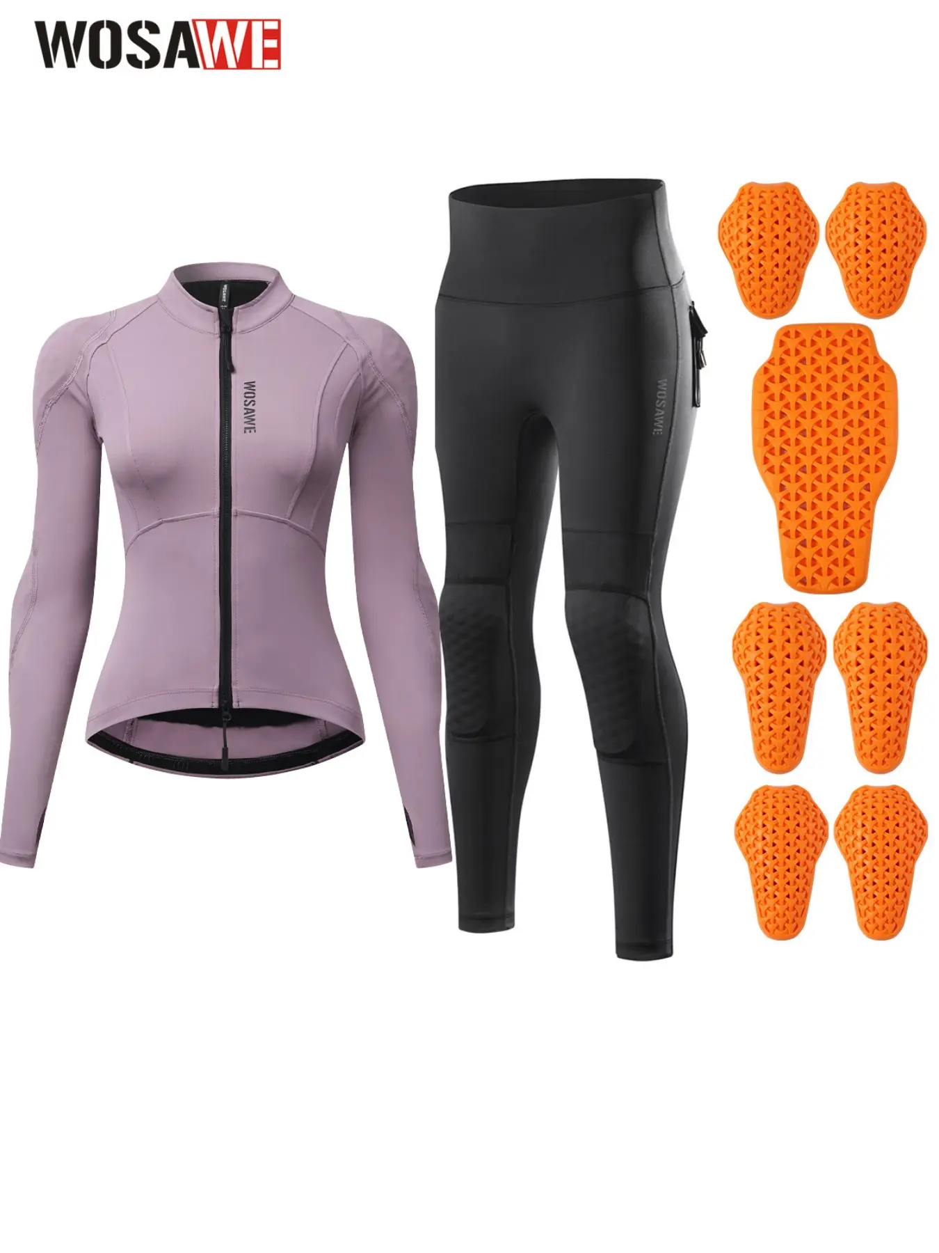WOSAWE Women Motorcycle Riding Set Soft Yoga Fabric Breathable Reflective Top & High Waist Riding Pants With Detachable Pad Pockets For Daily Commute Commuter Sports Clothing Activewear Set