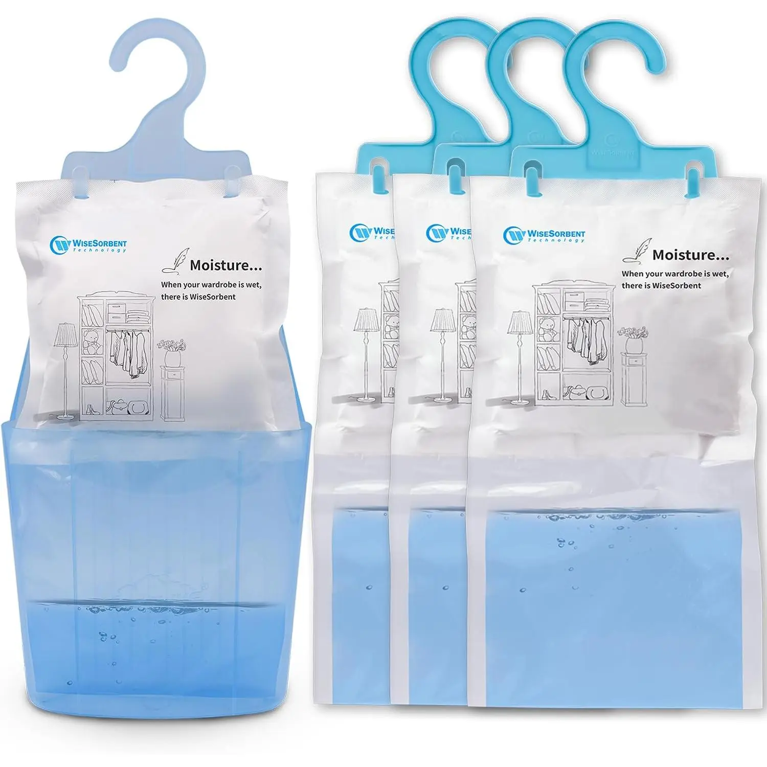 Absorber Packets with Plastic Case & Hook, Odor , Leak Proof,  Free, Humidity Packs,  Closet Dehumidifier Bags,  Absorber (4 Packs)