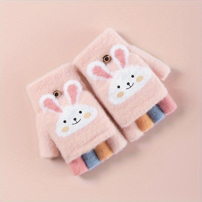 New1 Pair Fleece-Lined Cozy Design Half-Finger Flip Gloves, Warm Winter Outdoor Play and Daily Use -4 °