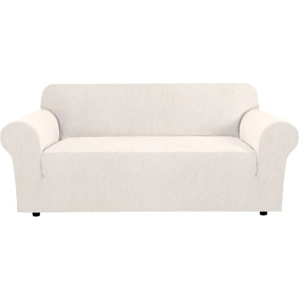 Stretch Sofa Covers for 3 Cushion Couch Covers Sofa Slipcovers for Living Room Feature Thick Checked Jacquard Fabric with Elastic Bottom, Sofa Large - Ivory