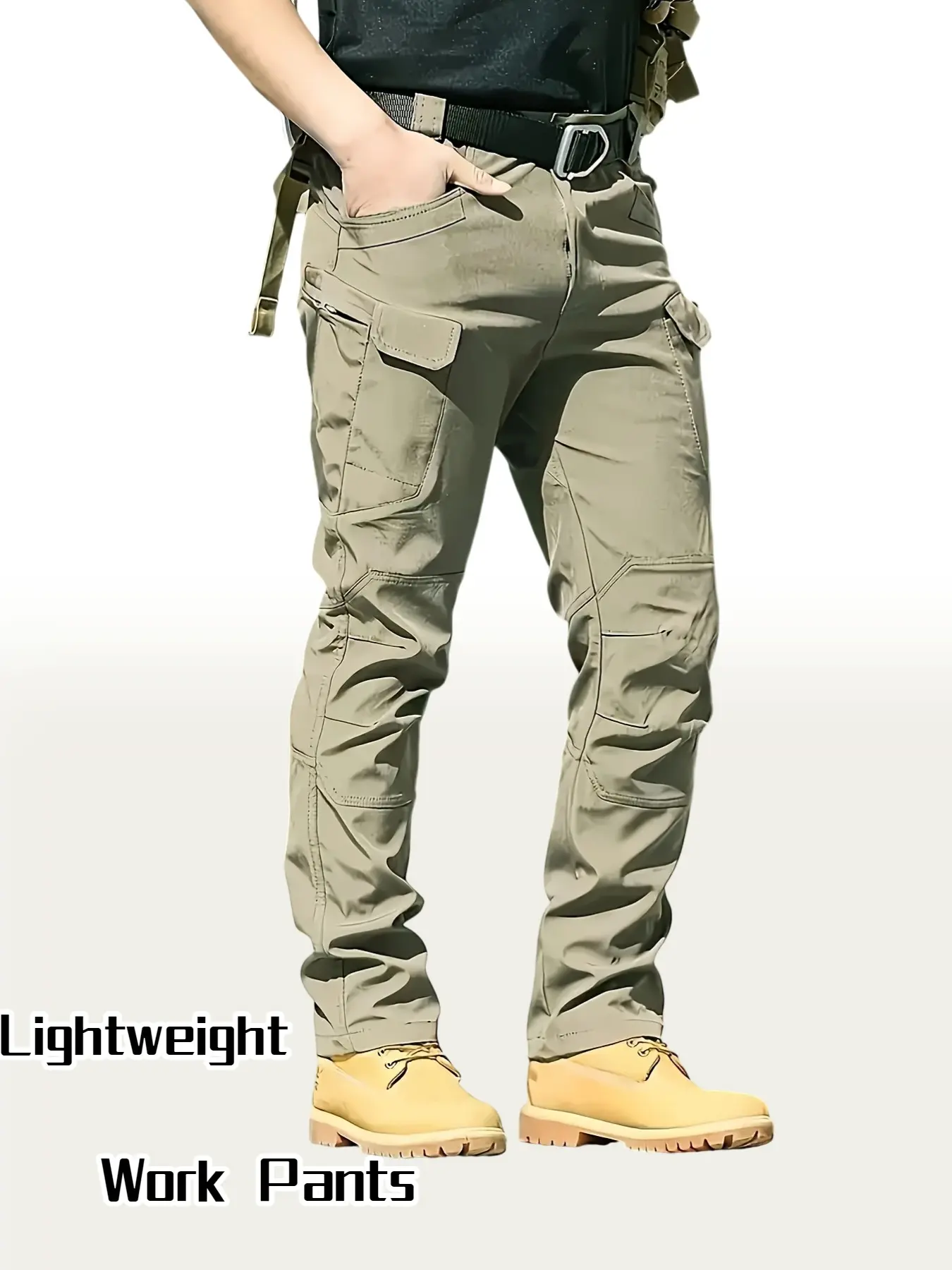Men's Tactical Work Pants, Casual Cargo Pants, Casual Fitted Pockets, Stretch fabric with multiple pockets, machine washable, Plain, Elastic waistband for everyday comfort, Durable and abrasion-resistant, ideal for outdoor hiking and casual workwear