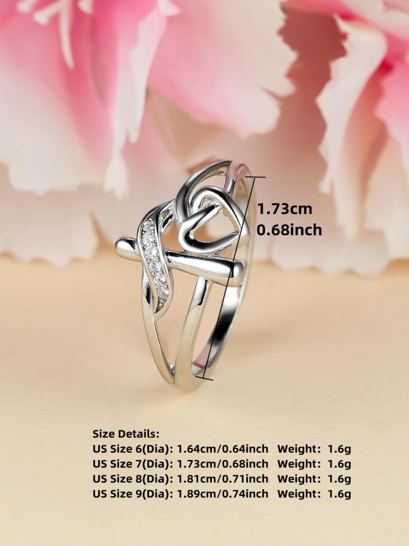 S925 Sterling Silver Hollow Out Cross & Heart Design Ring for Women, Heart Shaped Ring, Fashion Rings, Fashion Jewelry for Party, Daily Decor, Trendy All-match & Exquisite Jewelry for Birthday Gift, with Box