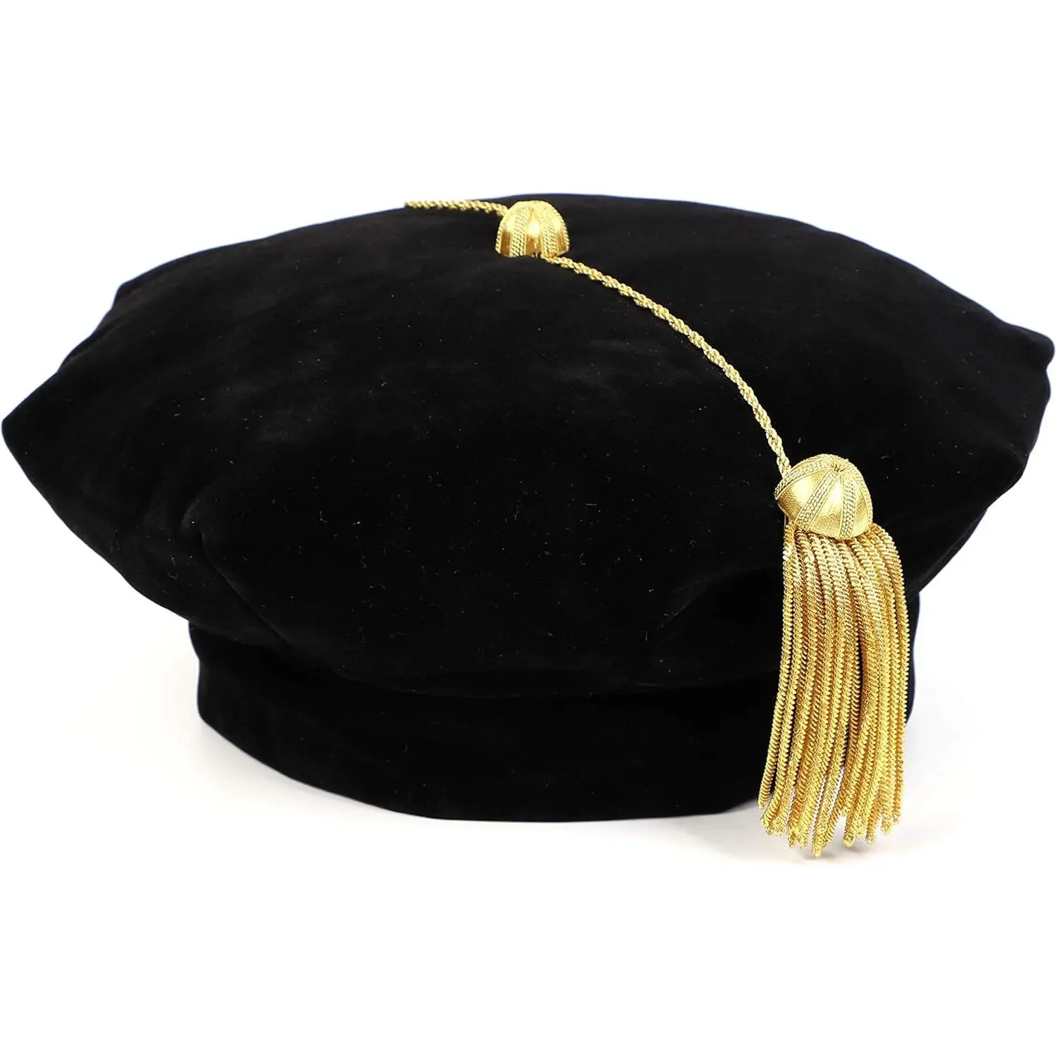 Graduation Synthetic Thick Texture Scholarship Cap, 8-Sided Doctoral Tam with Imported Bullion Tassel, Adjustable XS-XL Sizes for Academic Events