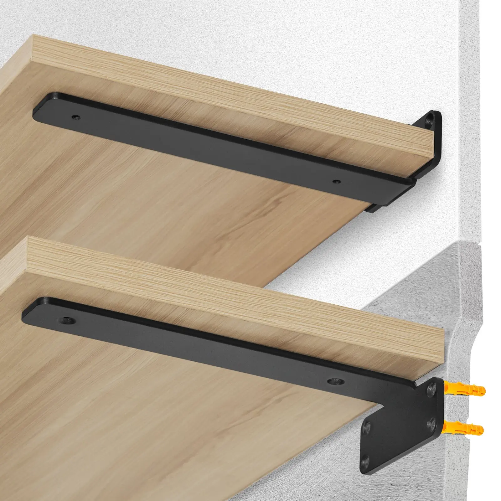 VEVOR Shelf Bracket, 12"Lx 4"Wx 1.6"H 6 Pcs, Heavy Duty Floating Shelf Brackets, Brackets for Shelves, 5mm Thick Matte Black L Shelf Bracket, Steel Shelving Brackets with 160 lbs Load Capacity