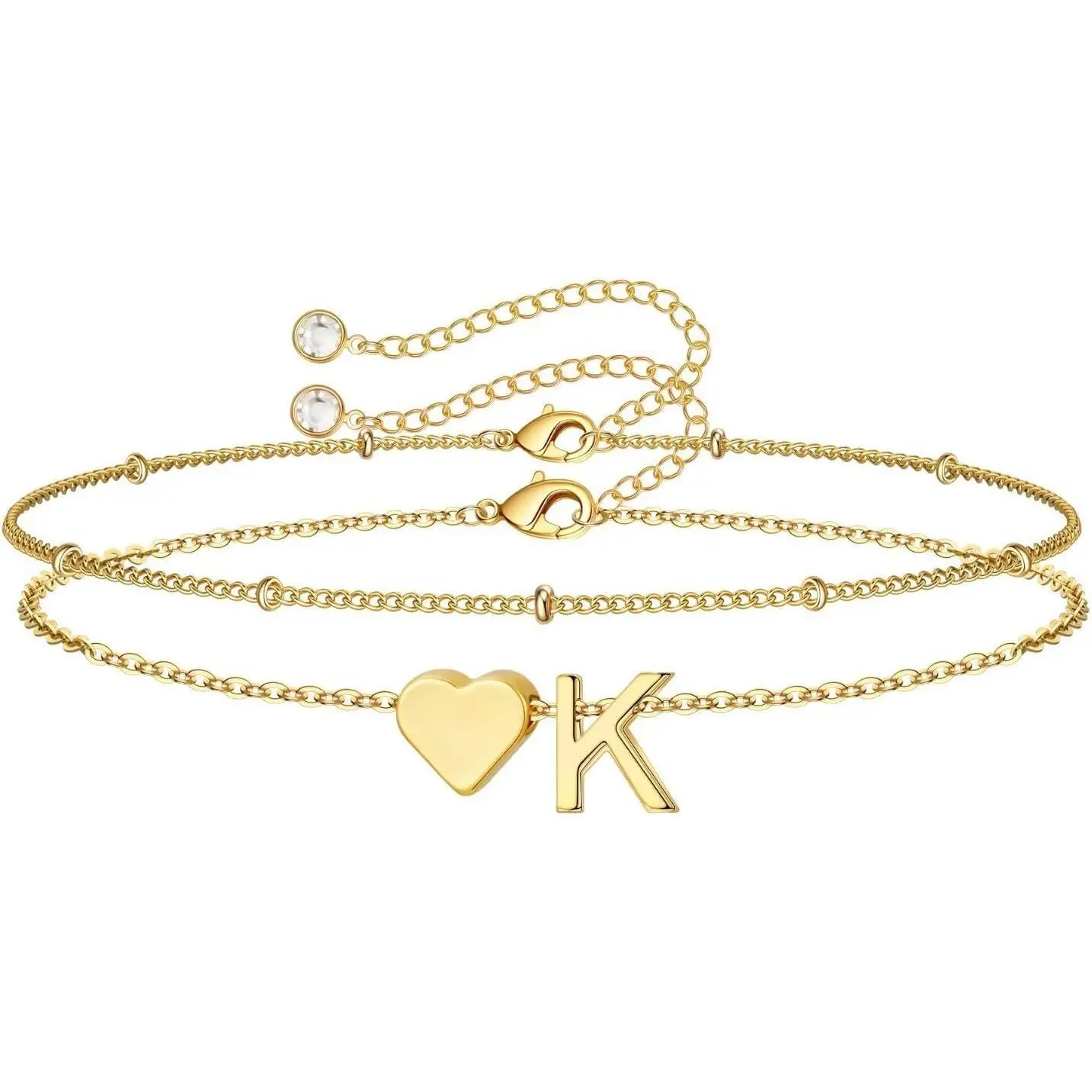 M MOOHAM Initial Bracelets for Teen Girls - 14K-Gold-Plated Heart Initial A-Z Bracelets for Women Girl Jewelry Gifts Trendy, Dainty Gold Bracelet Letter Bracelet Birthday Gifts for Women Girls Her