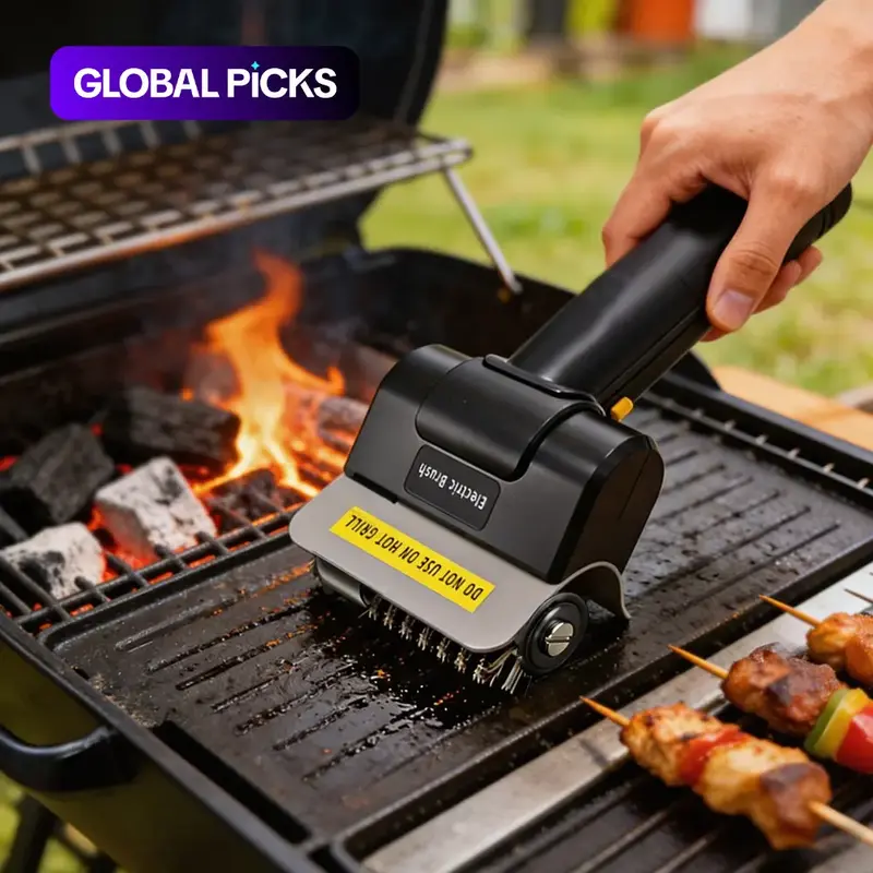 Outdoor Rechargeable Electric Grill Cleaning Tool, Includes Grill Brush, Scraper, Gloves & Replacement Brush Heads, Safety Wire BBQ Brush, Barbecue Accessory, Universal Barbecue Cleaning Accessories for All Grills #GLOBAL PICKS