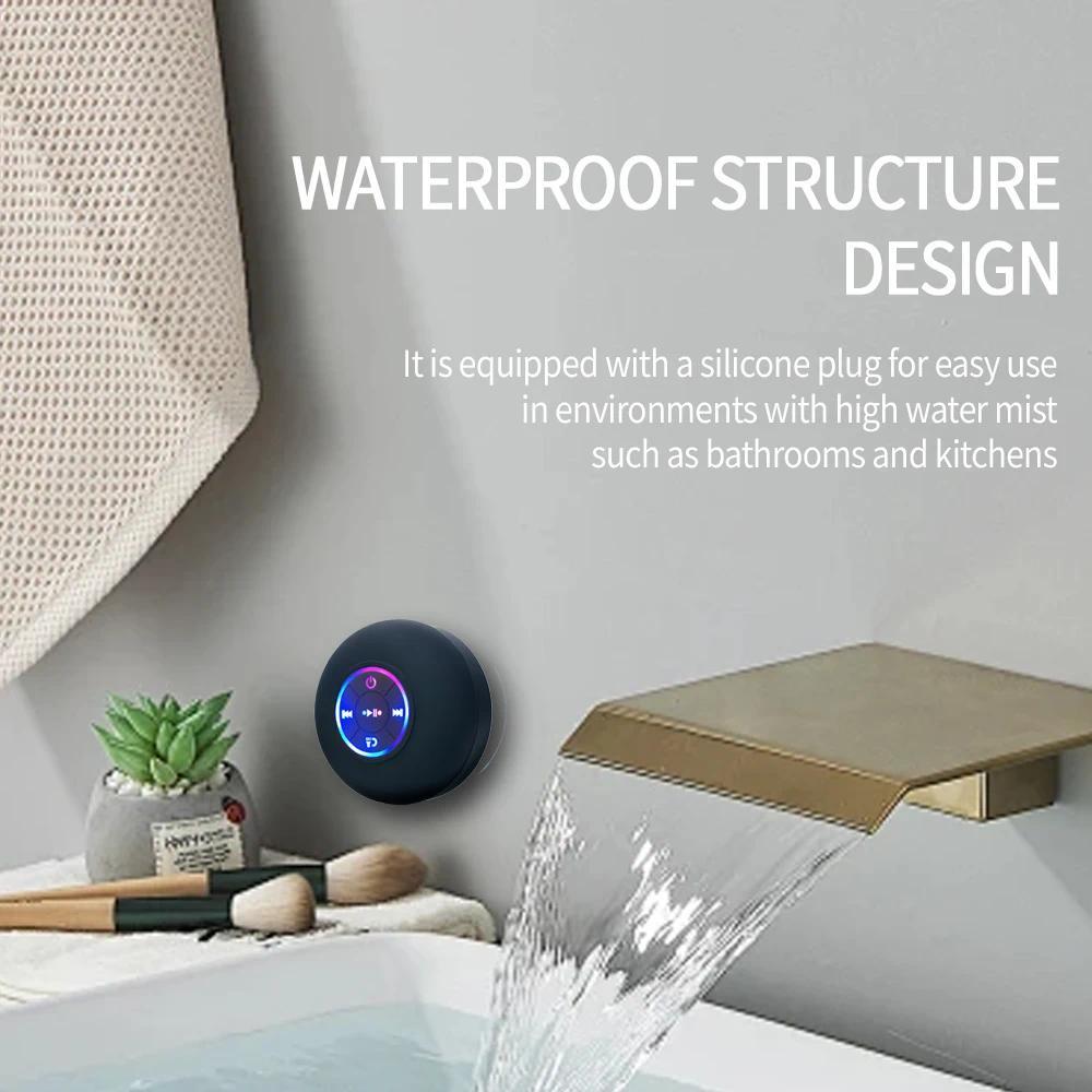 morning blues speaker Mini Portable Wireless Bluetooth Speaker - IPX4 Waterproof LED Loudspeaker with Large Suction Cup for Outdoor, Bathroom & Travel