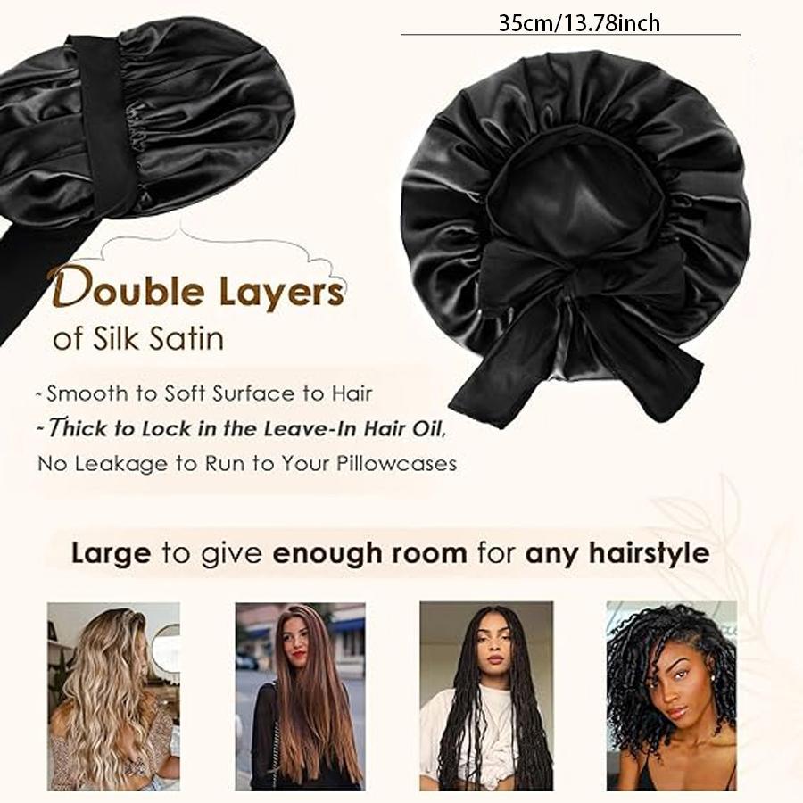 Satin Bonnet for Sleeping, Adjustable Double-Layer Satin-Lined Hair Bonnet with Elastic Tie Band, 1 Count Hair Care Cap and Heatless Styling Tool for Women, Hair Care Wrap