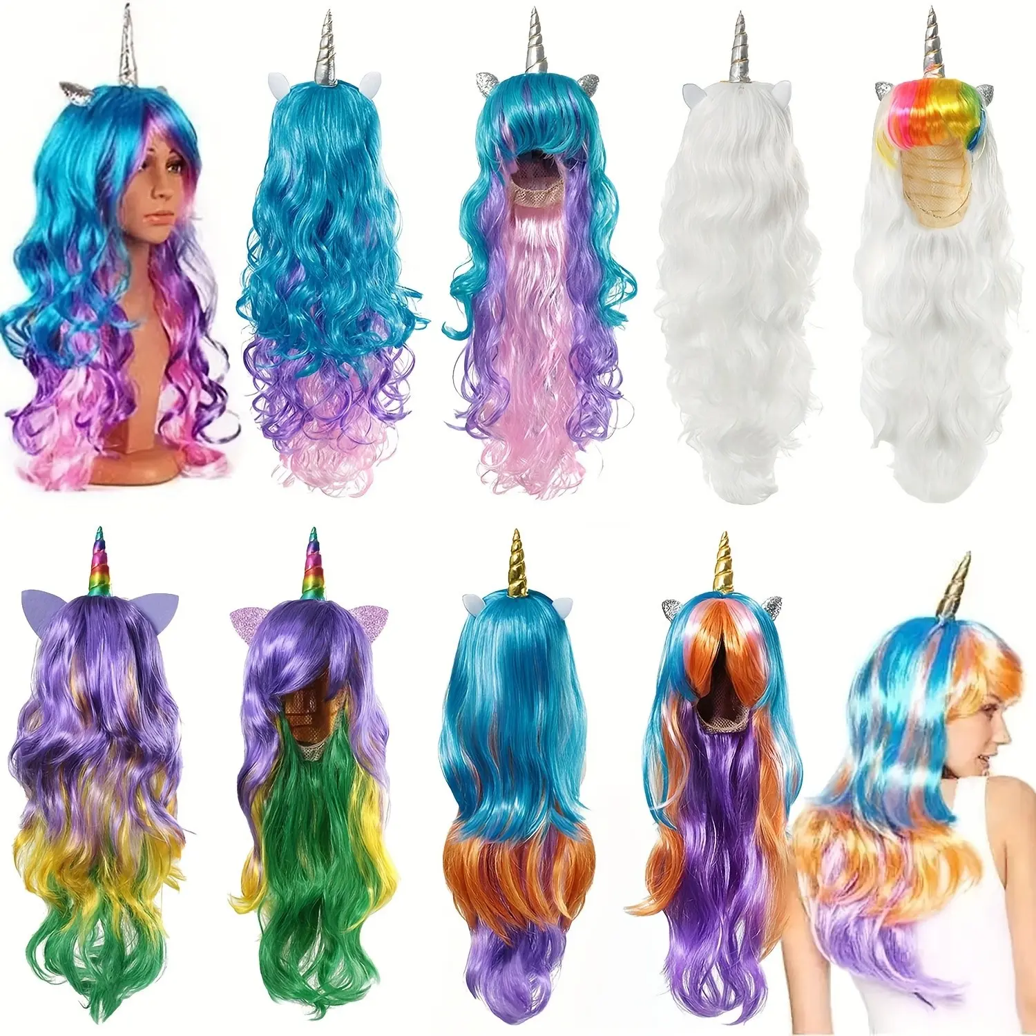 1 Pc Long Curly Wavy Synthetic Hair Vibrant Rainbow Role Play Wig for Women, Perfect for Anime Cosplay, Music Festival, Halloween Party, and Costume Party