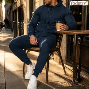 Yodutry Men's 2-Piece Fall Winter Tracksuit Slim Fit Full-Zip Hoodie and Joggers Set Tech Fabric Casual Sweatsuit with Sleeve Zipper Pocket fathersdaygift