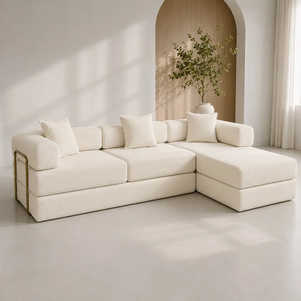 108-Inch Modern Arch Modular L-Shape Armless Chaise Sectional Sofa - Corduroy Cover, Polyurethane Foam Deep Seat, Metal Frame, No Assembly, Removable Backrest, Striped Multi-Color, Various Room Types, 108 Inches