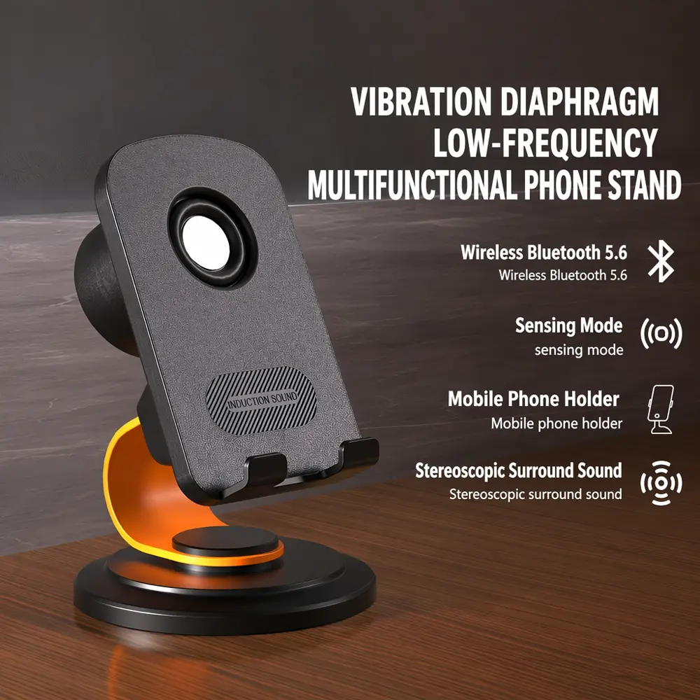 Smart Bluetooth Audio Amplifier, Desktop Multifunction Mini Speaker with Phone Holder