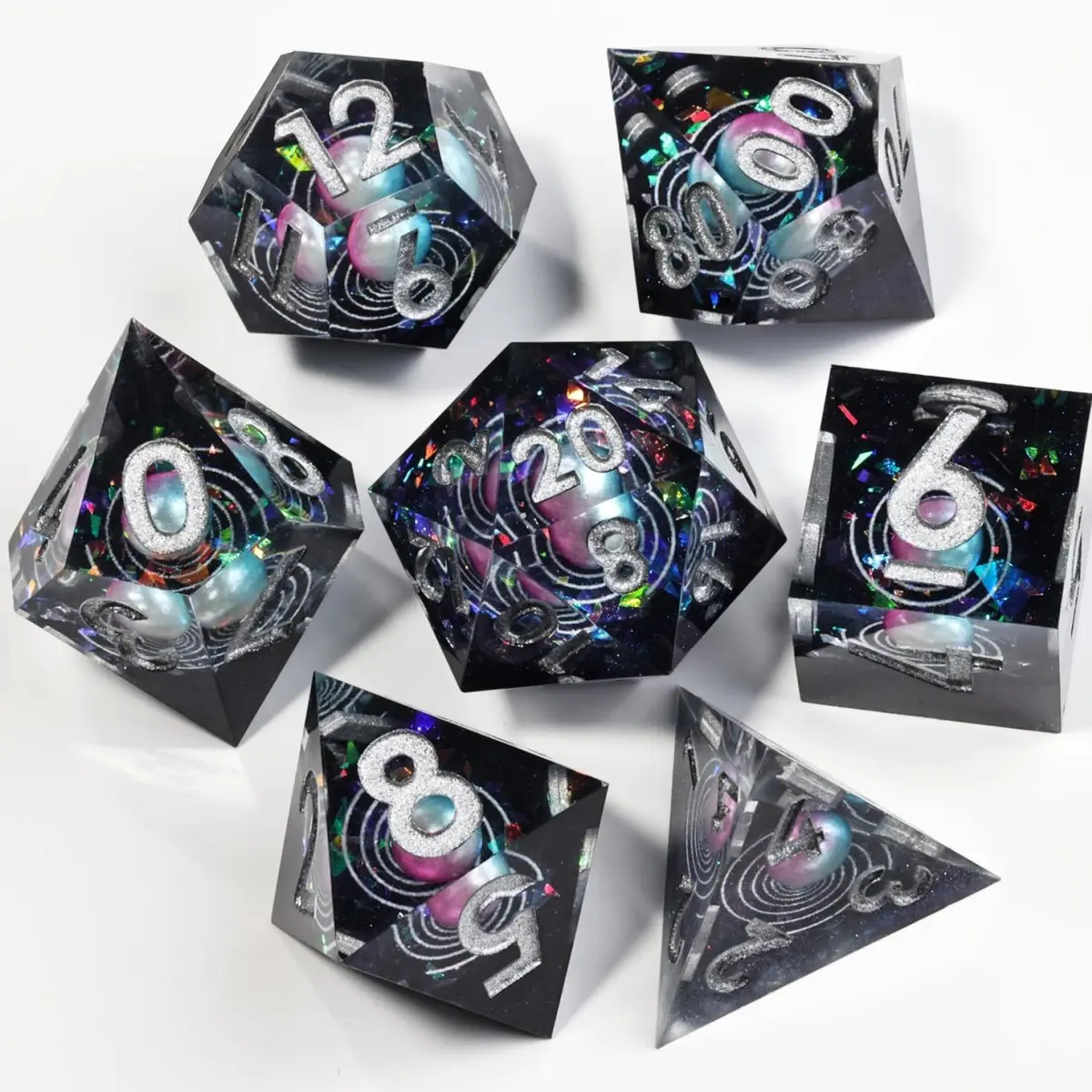 Rainbow Pearl Handmade Sharp Edge Dice Set, 7 Pieces Role-Playing Board Game Dice, Desktop Gaming Accessories, Unique Design