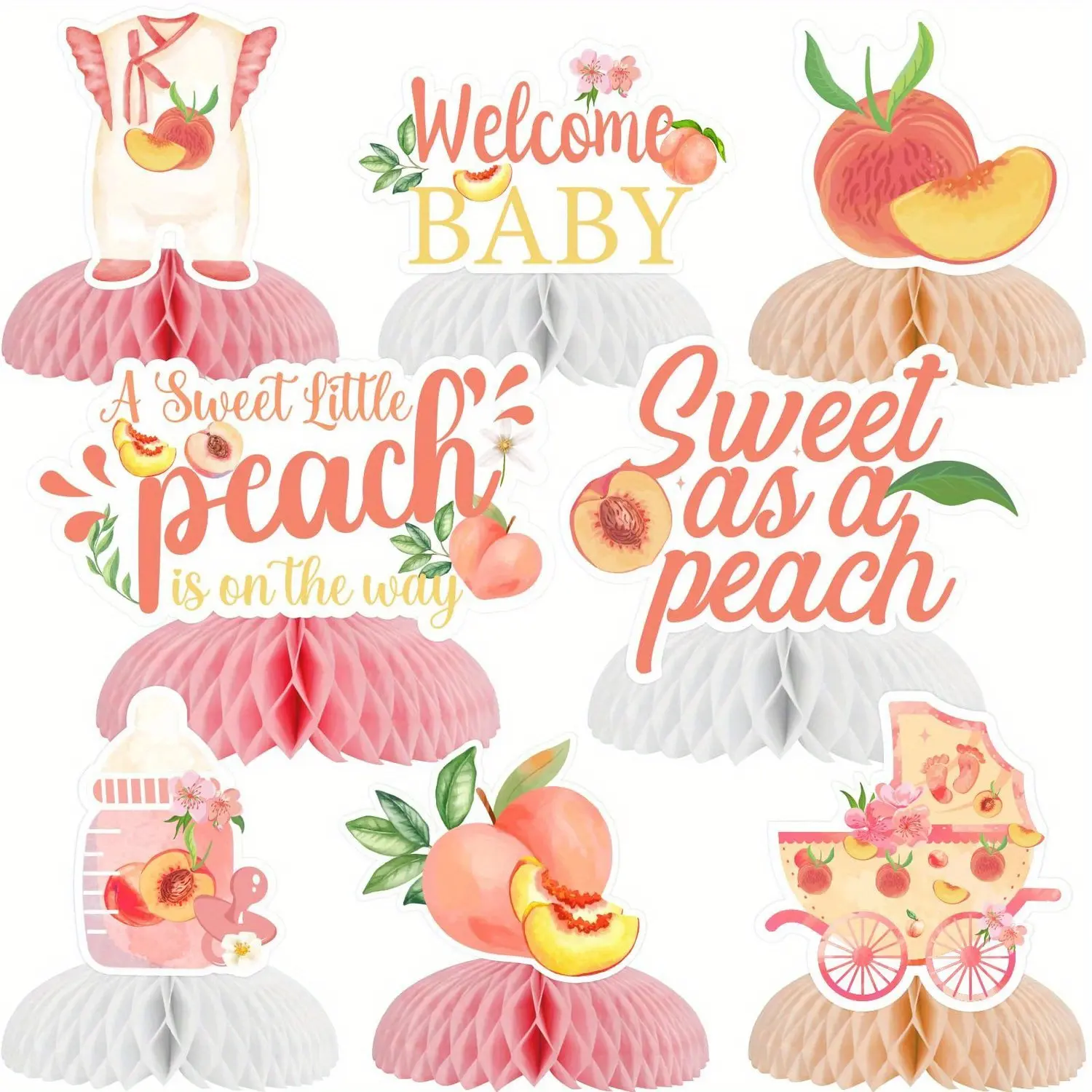 1Set Peach Baby Shower Decorations Sweet As A Peach A Sweet Little Peach Is On The Way Honeycomb Centerpieces Peach Table Decorations Fruit Theme Welcome Baby Gender Reveal Party Supplies