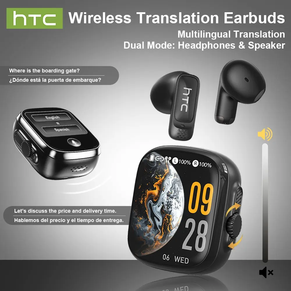 HTC NE72 TWS Earbuds, Translation Earphone, True Wireless Headset, Multi-language translation, Bluetooth 6.0 Headphones, With app, Earbud case supports external audio playback, Wireless Earbuds with LED Touch Control, Suitable for Gaming, Sports