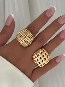 2 Styles Square Stud Earrings For Women Two Tone Gold Silver Plated Woven Hollow & Beaded Textured Hypoallergenic Anti Tarnish Chunky Geometric Ear Jewelry Daily Street Birthday Gift For Ladies Her