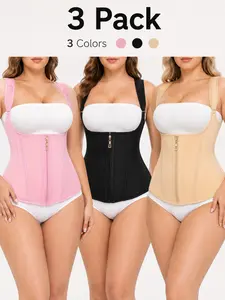 3 Pack Women’s Shapewear Waist Trainer Corset Top, Adjustable Hook & Zipper Body Shaper, Tummy Control Slimming Vest, Seamless Smooth Body Sculpting Shapewear for All Seasons, High Compression Faja