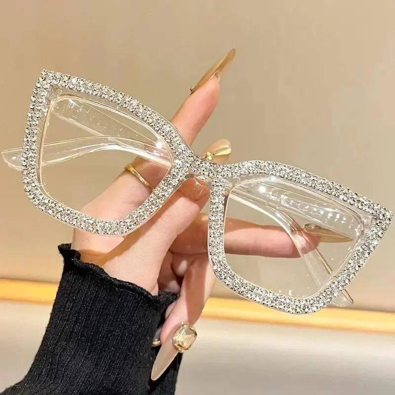 Women's Cat Eye High Quality Eyewear with Rhinestones, Durable PC Frame, Anti-Fatigue Blue Light Blocking Lens for Daily Wear and Screen Users, Trending Eyeglasses, Resin