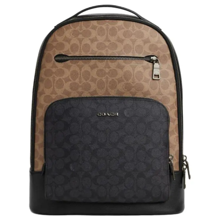 COACH Classic Monogram Leather Backpack for Men – Large Tan and Black