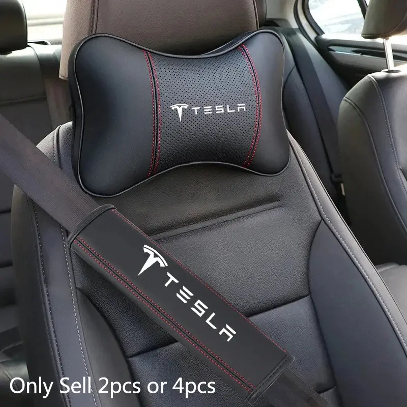 Car Seat Headrest Rest Neck Pillow Cushion Seat Belt Shoulder Pad For Tesla Model 3 Y S X Cybertruck Juguete Roadster Coil Bonina Auto Interior Accessories