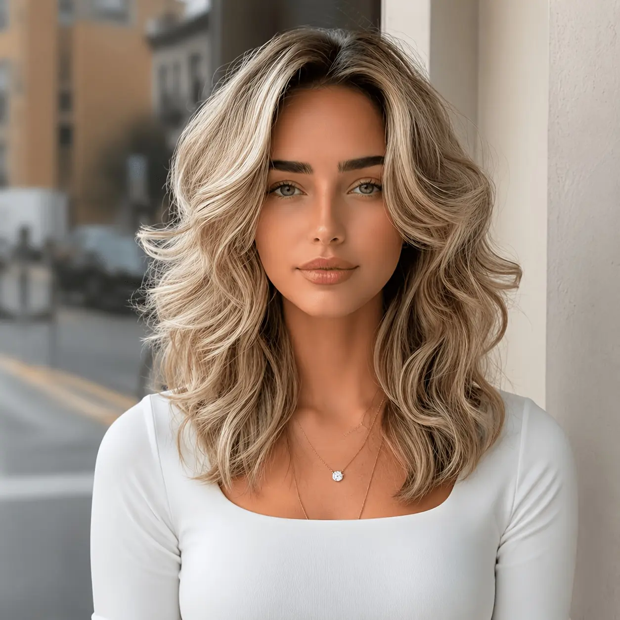 A gray white gold gradient wavy wig suitable for women - with a mesh base and layered hair patches to increase fluffiness and comfort, suitable for daily use, parties, photography, and various skin tones