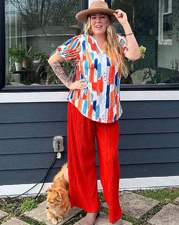 WIHOLL Women's Pleated Puff Sleeve Tops Summer V Neck Tunic Shirts Loose Curved Hem Blouses Dressy Casual S-3XL SpringStatements