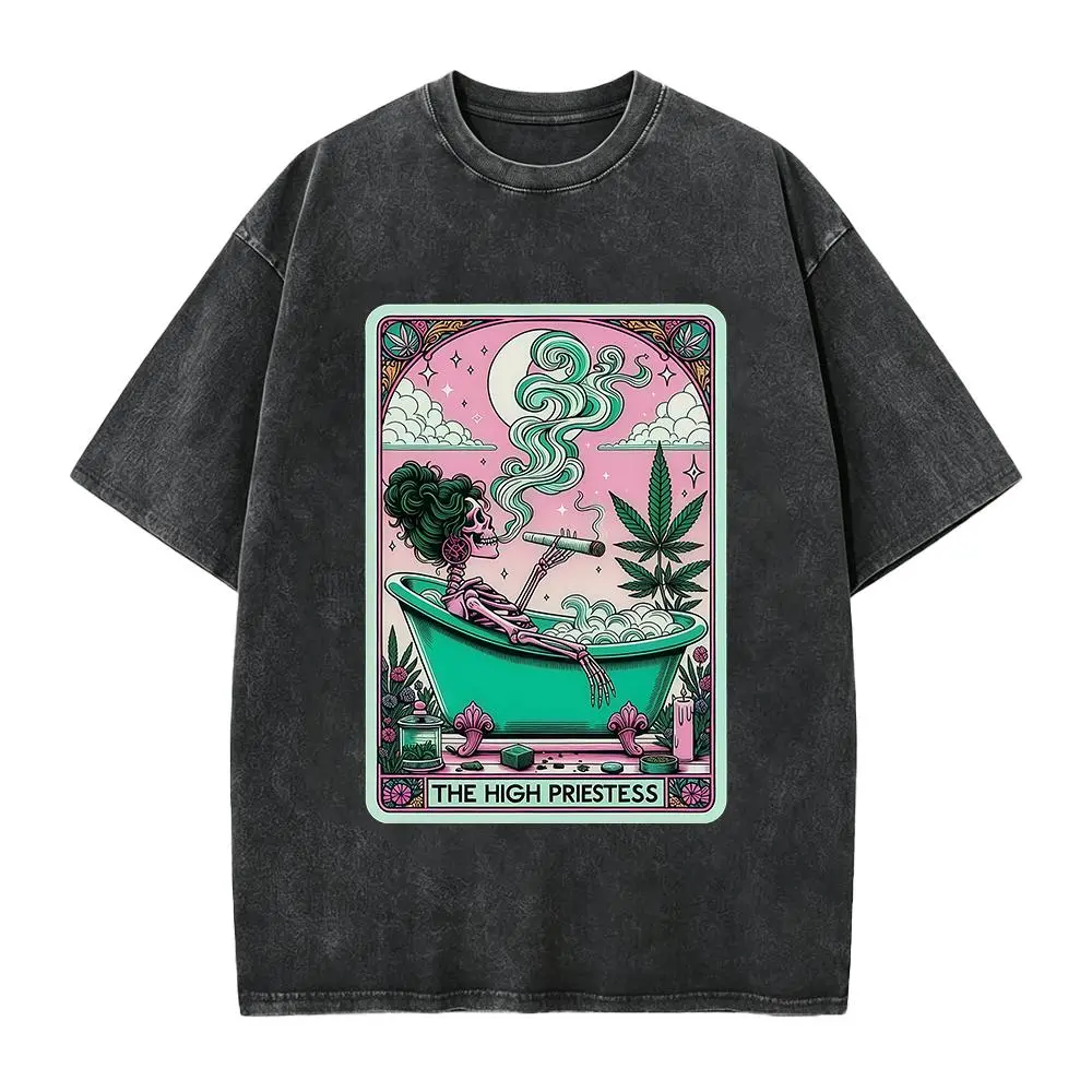 The High Priestess Tarot Card Funny T-Shirt, Witchy Graphic Shirt, Sarcastic Skeleton Tee, Mystical Mom Shirt Casual Round Neck