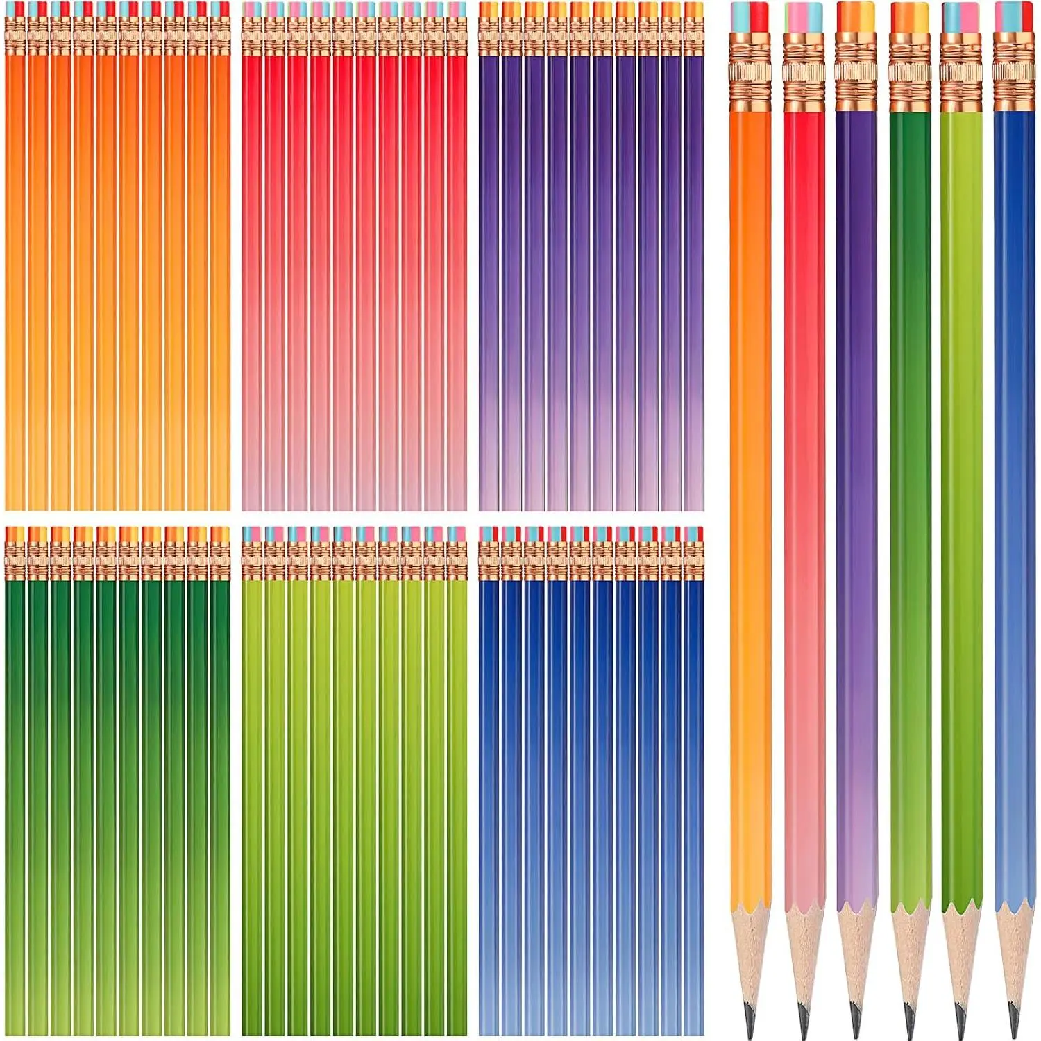60 count HB Pencils #2 Unsharpened  Cased Pencils with Eraser Hexagonal Pencil Cute Graphite No 2 Pen for Adults Gifts  School Office Sketching Learning(Gradient Color, )
