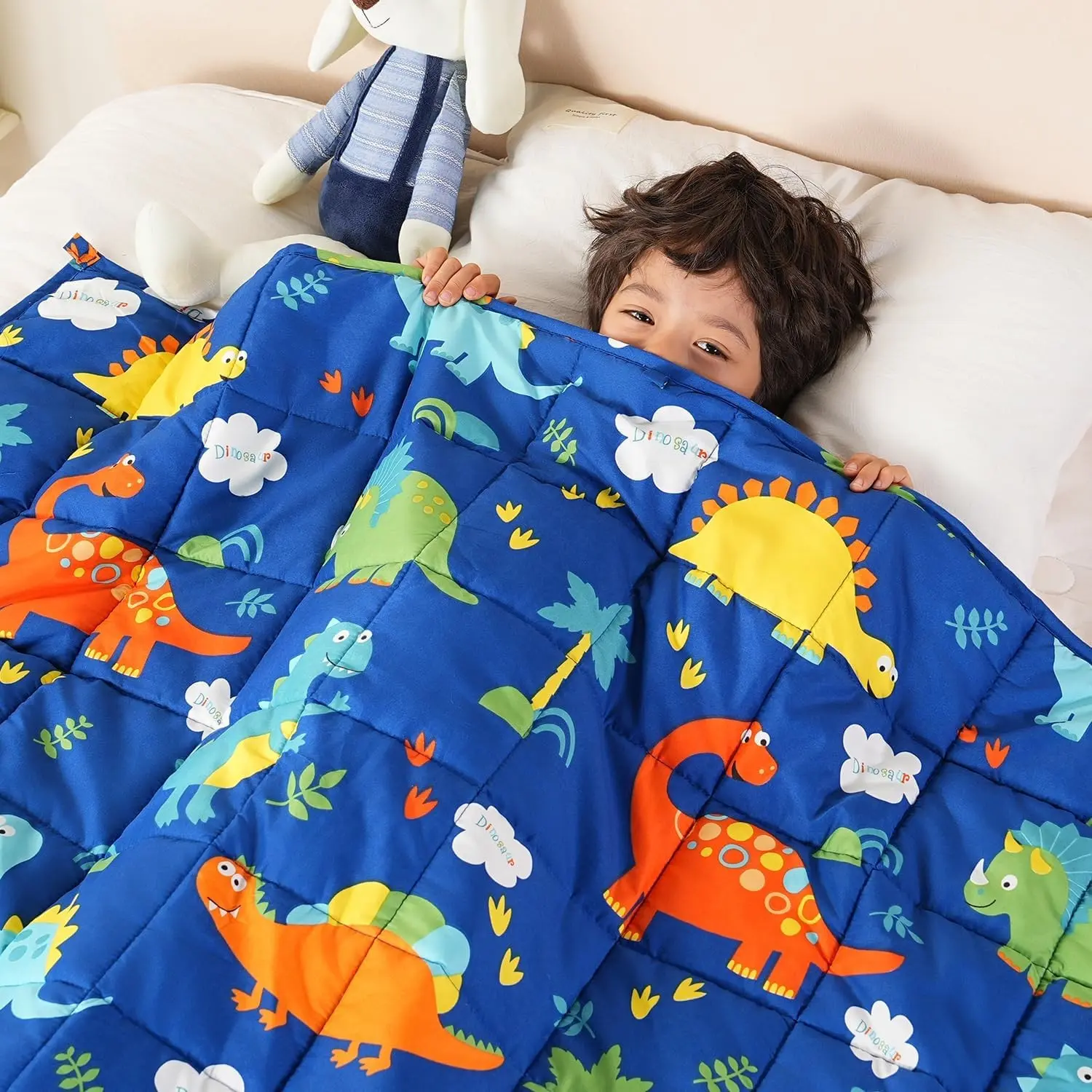 Weighted Blanket 5lbs, Blue Dinosaur Cooling Weighted Lap Blanket, Breathable Heavy Throw Blankets for Sleeping, Washable, 36"x48"