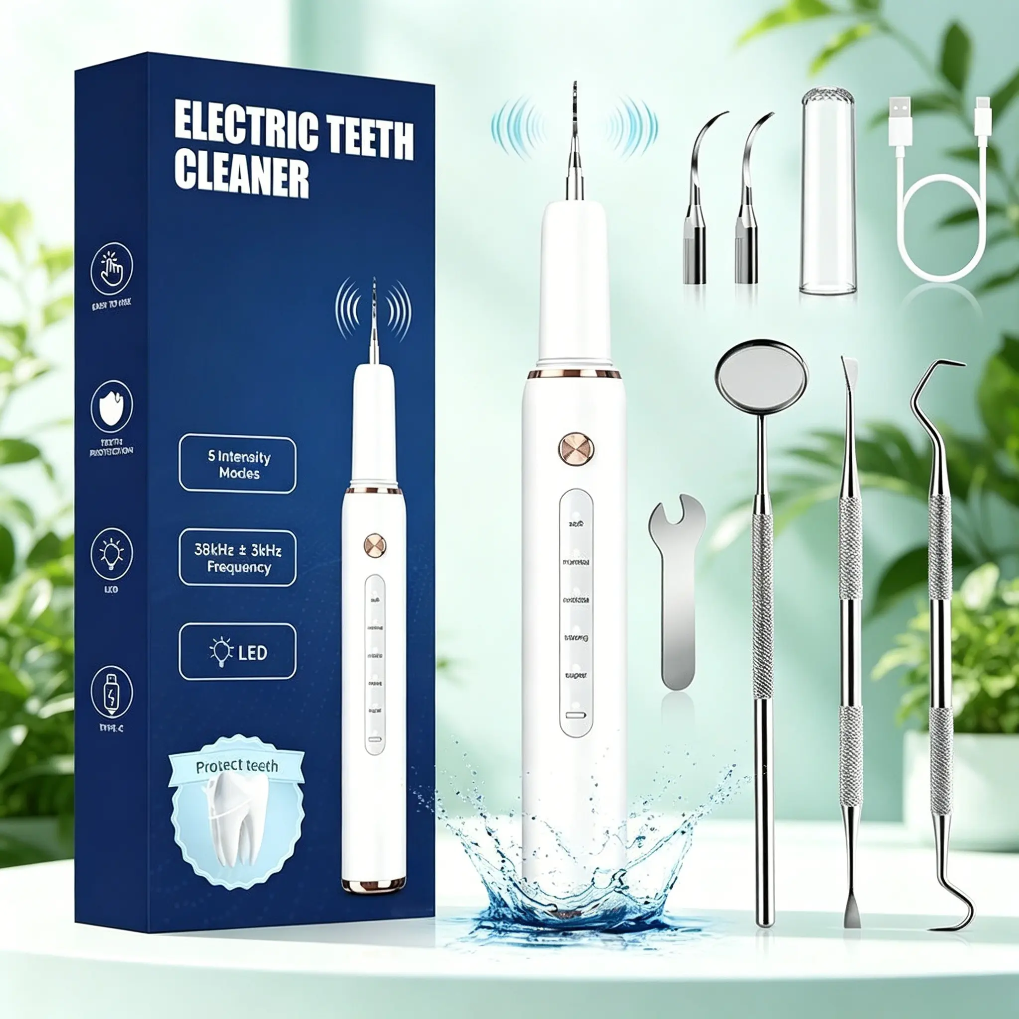 5-Mode Electric Teeth Cleaning Tool, Ultrasonic Dental Scaler for Plaque, Calculus & Stain Removal, Suitable for Sensitive Teeth & Beginners, Dental Cleaner