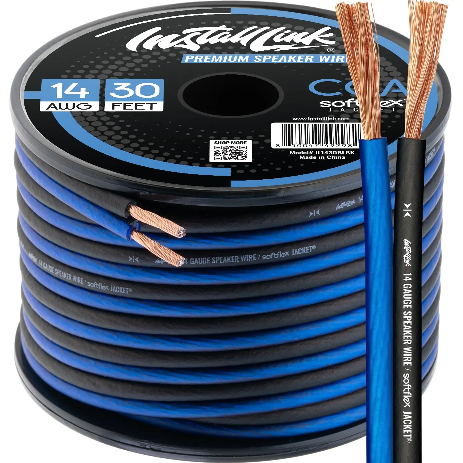 Install Link 14 AWG Gauge Speaker Wire Cable (30 Feet) Stereo, Car or Home Theater, CCA