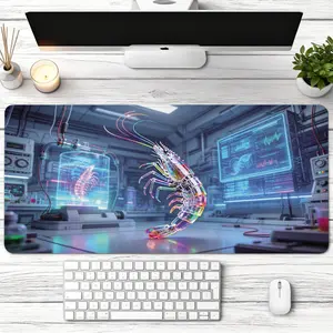 Extra Large Colorful Cybernetic Shrimp Laboratory Gaming Mouse Pad, Non-Slip Rubber Base, Desktop Decoration & Protection, Washable, Locked Edge, Multi-Size, Premium Multipurpose for Office Workstation, Gift for Family & Friends, Gaming Mousepad