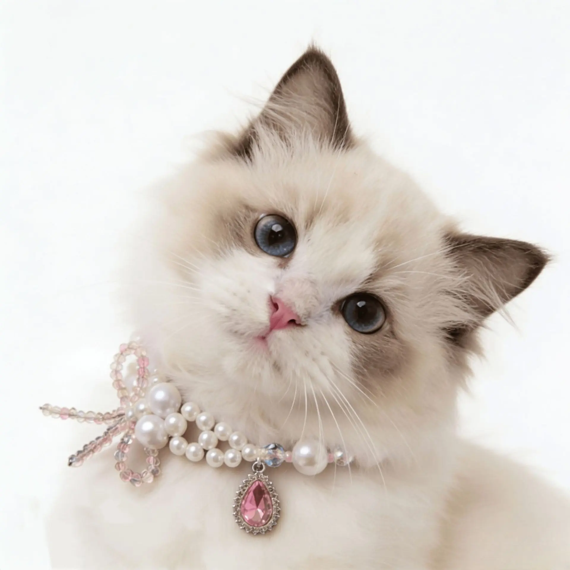 Pet Rhinestone Pearl Necklace, Adjustable Fashion Accessory for Cats and Dogs, Elegant Nameplate Design, Trendy Pet Jewelry
