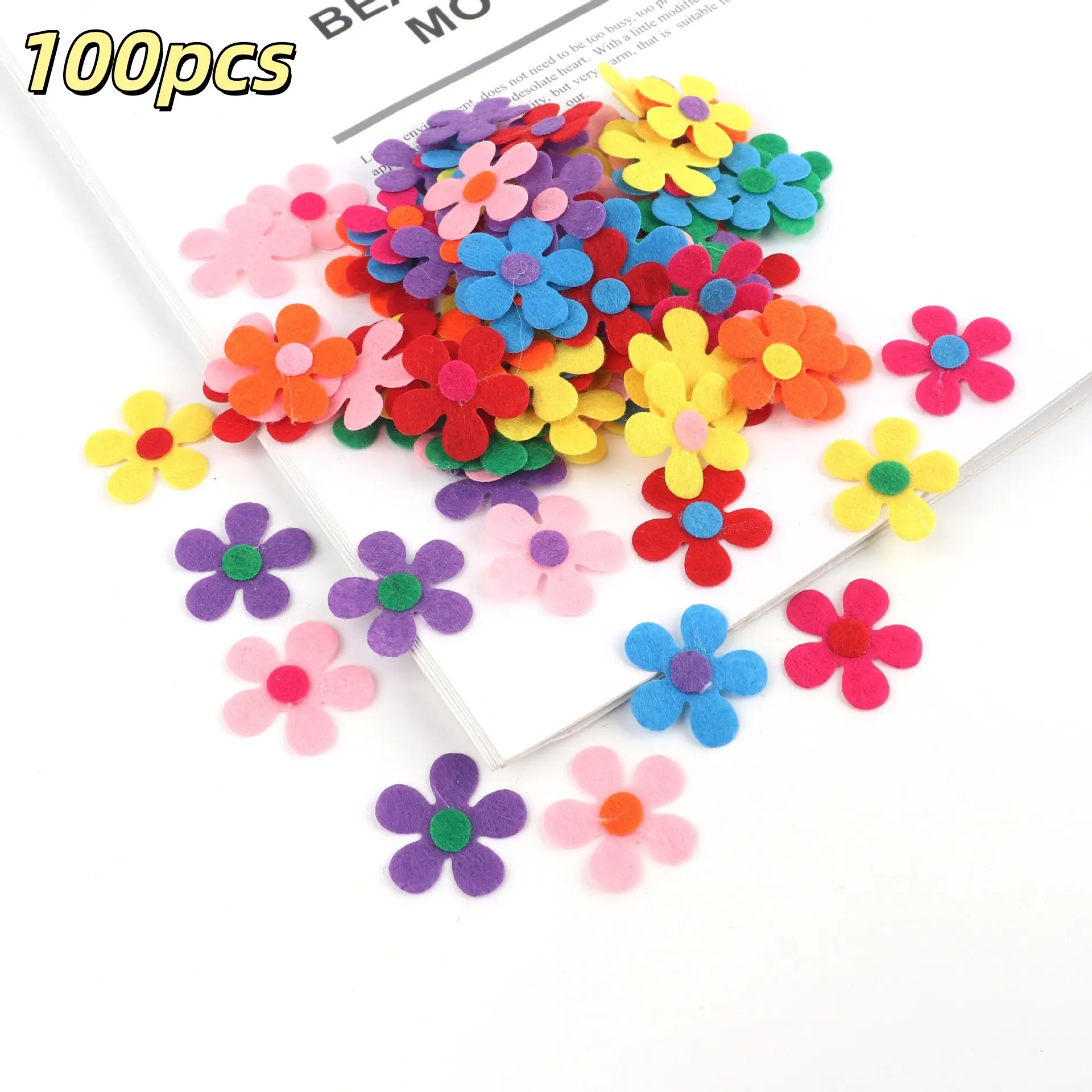 100pcs Colorful Non-Woven Flower Stickers, Soft Felt Material, Bright Colors, No Odor, Ideal for Scrapbooking, Card Making, Kids Craft, Fashion Accessories