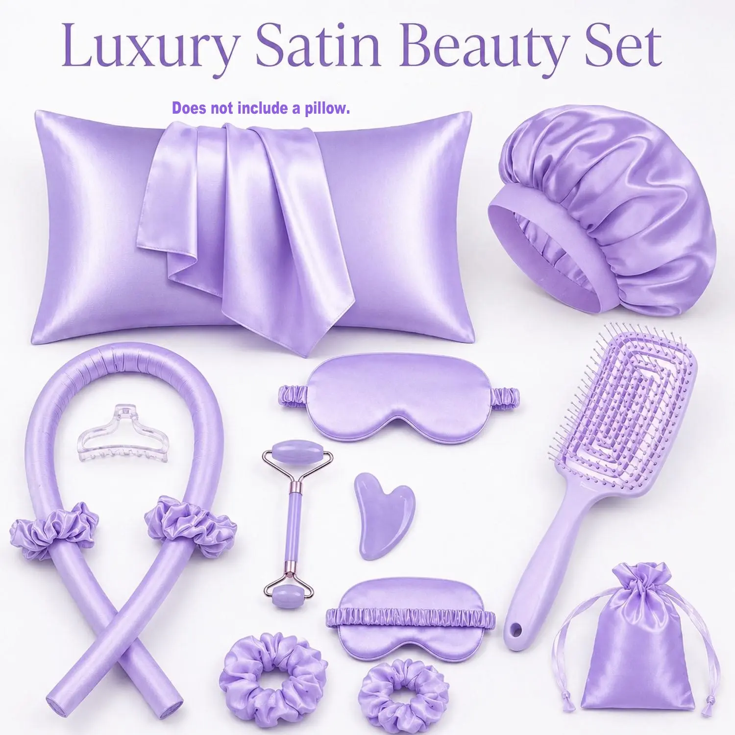 13PCS Luxury Satin Hair Care & Sleep Set for Women, Heatless Curling Rod Kit with Silk Pillowcase, Satin Bonnet, Sleep Mask, Detangling Brush & Beauty Accessories for Frizz-Free Overnight Curls & Self Care, Heatless Hair Curler
