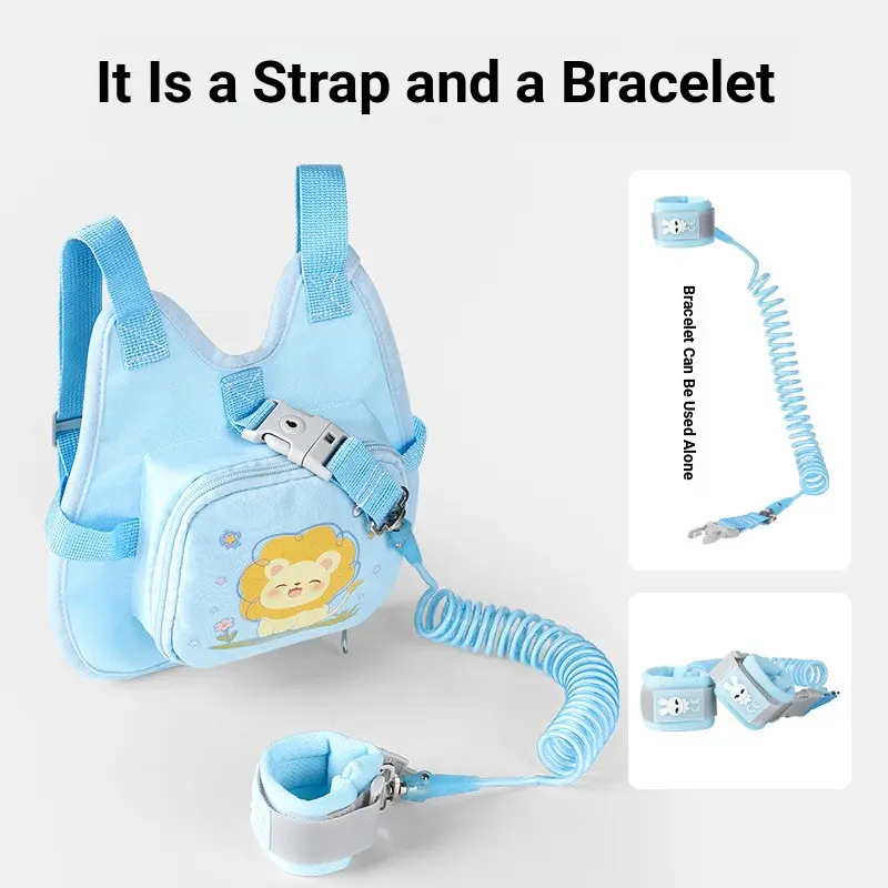 Toddler Size Polyester Animal Print Backpack with Anti-Lost Leash, Cute Lion Design for Outdoor Walking Safety Trips