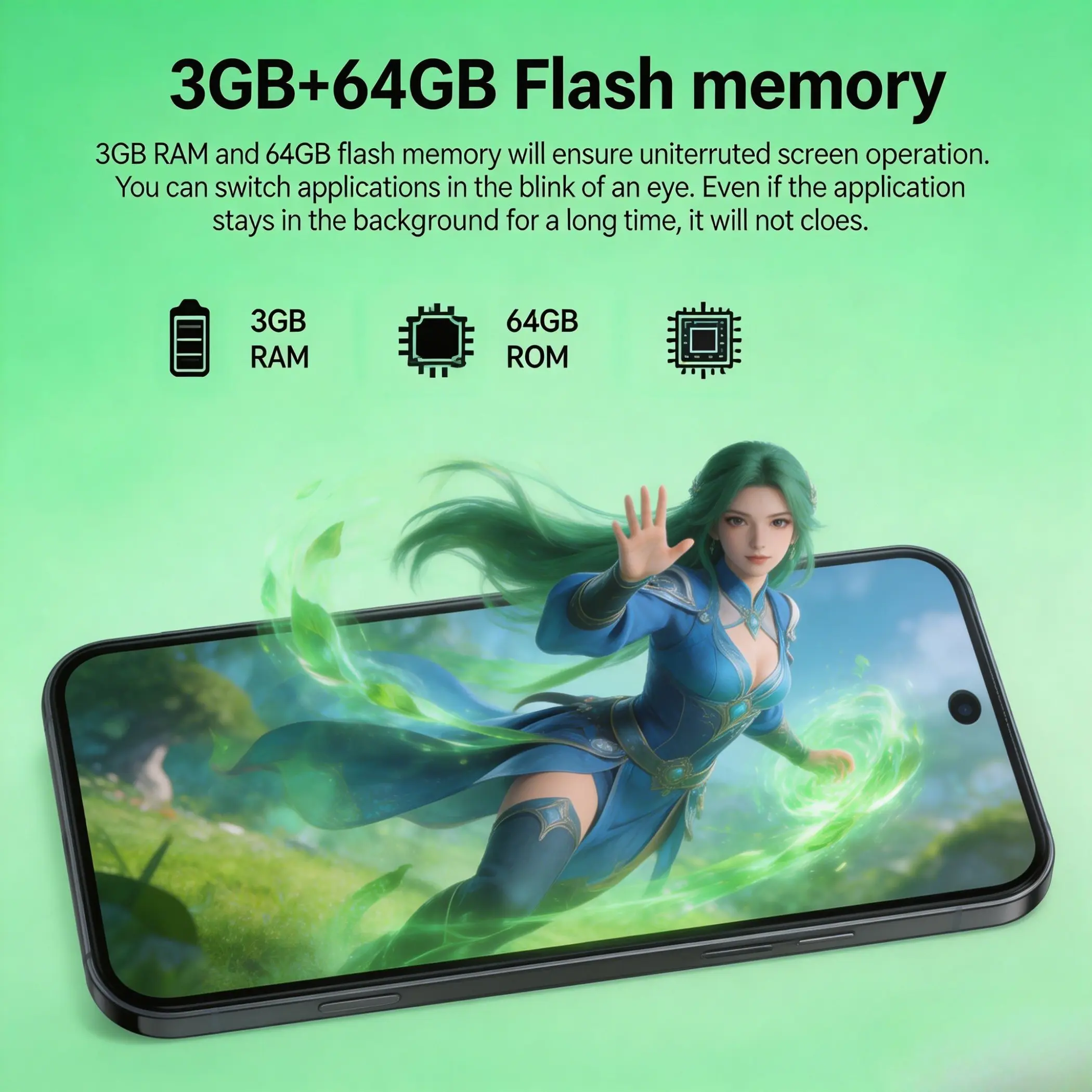 6.8 Inch Lightweight Android Smartphone, Dual Sim, 3gb+64GB RAM, Backup Smart Phone, Thin Design, Ideal for Daily Use
