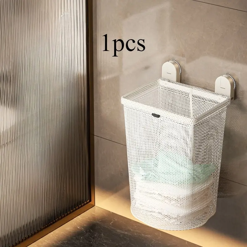 1 Foldable Suction-Cup Laundry Basket – Drill-Free, Wall-Mounted, Space-Saving Storage for Dirty Clothes (Bathroom/Home Use)
